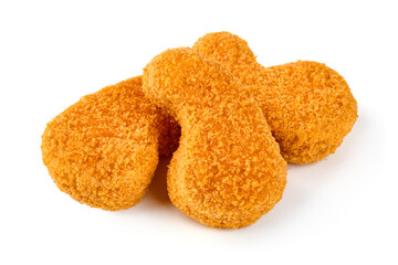 Crispy chicken nuggets, isolated on white background.