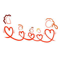 family with united hearts, abstract logo, parents and three children