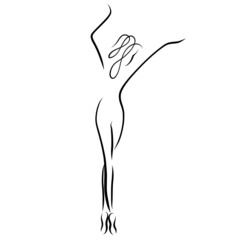 Obraz premium Graceful slender woman standing on tiptoe, beautiful gymnastics