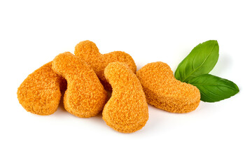 Crispy chicken nuggets, isolated on white background.