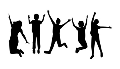 Naklejka na ściany i meble Silhouette of children jumping. Happy kids vector illustration