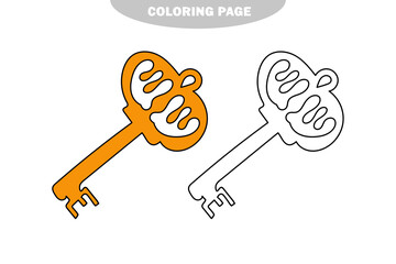 Simple coloring page. Vintage key. Black and white illustration for coloring book, pages. Color and black and white version