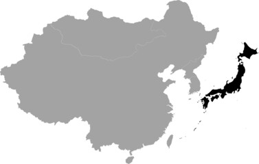 Fototapeta na wymiar Black Map of Japan inside the gray map of East region of Asia
