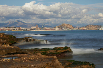 Obraz premium technic photography with long exposure, in mediterranean sea, 