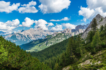 Fototapeta na wymiar Dream Dolomites. Nuvolau, Arvelau and five towers.