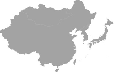 Fototapeta na wymiar Gray Map of countries of East region of Asia