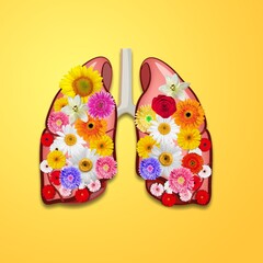 lungs with flowers and leaves on a color background. world tuberculosis day,