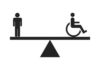 Balanza de igualdad entre discapacitados y gente normal.