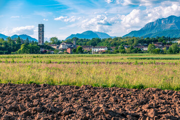 Hills and fields of Friuli in Spring. Cassacco