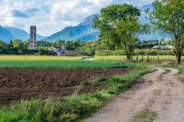 Hills and fields of Friuli in Spring. Cassacco