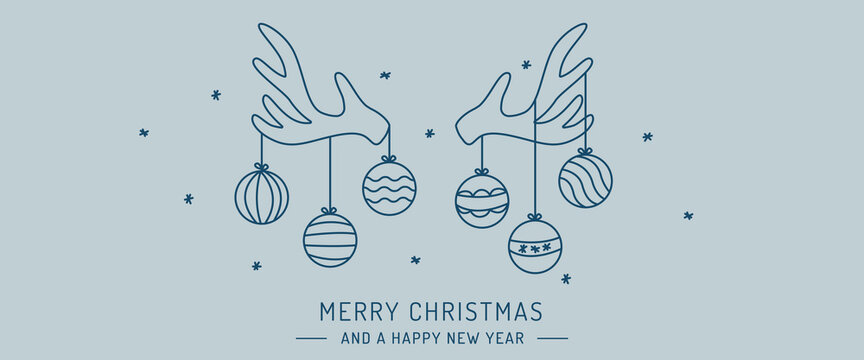 Christmas decoration on deer reindeer antlers vector illustration new year 