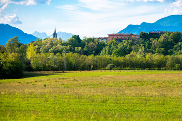 Obraz premium Hills and fields of Friuli in Spring. Cassacco