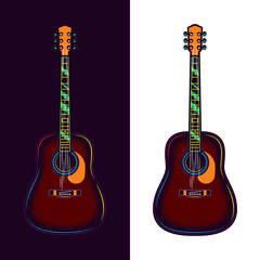 Obraz premium Acoustic guitar. Original vector illustration in vintage style. Design element.