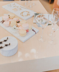 wedding jewelry display with macaroons 