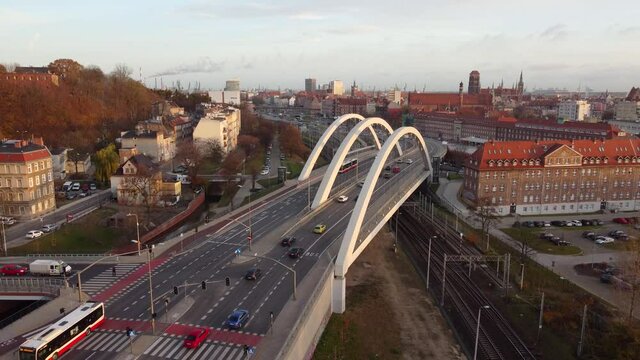 A new and beautiful viaduct at Biskupia G&oacute;rka in Gdańsk in the morning.