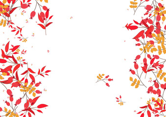 Yellow Berries Background White Vector. Leaf Season Illustration. Burgundy Foliage Symbol. Cartoon Template. Herb Drawn.