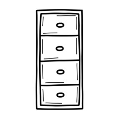 floor cabinet with drawers. Vector illustration in the style of doodles. Sketch cabinet