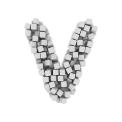 Fototapeta premium White cube letter V - Upper-case 3d voxel font - suitable for science, modernity or technology related subjects
