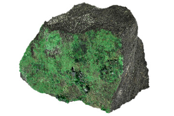 uvarovite from Saranovskii Mine, Perm Krai, Russia isolated on white background