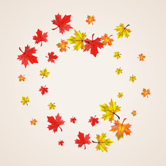 Orange Floral Background Beige Vector. Leaves Nature Frame. Golden Collection Foliage. October Plant Template.