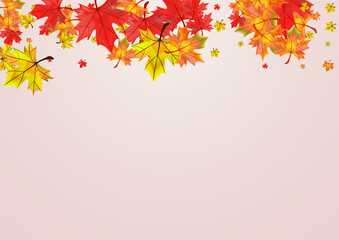 Red Leaves Background Beige Vector. Floral Decoration Card. Colorful Abstract Plant. Nature Leaf Template.