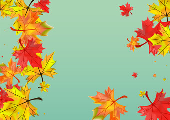 Autumnal Leaf Background Green Vector. Foliage Abstract Texture. Yellow Bright Plant. Season Leaves Card.