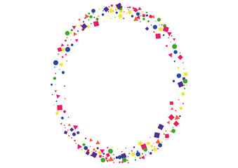 Red Gift Star Background. Birthday Confetti Decoration. Pink Circle Illustration. Color Dot Decoration. Yellow Element Square.