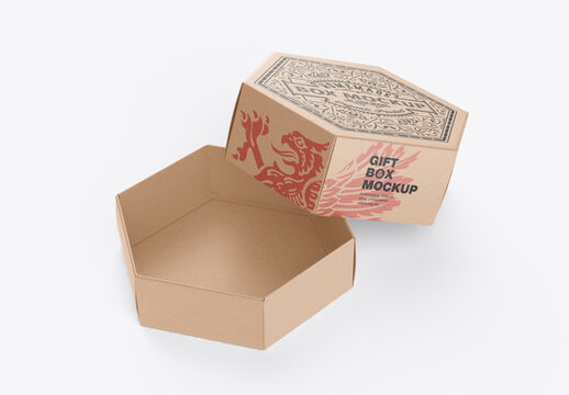 Hexagonal Kraft Box Mockup