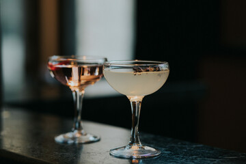 pink cocktails with flowers 