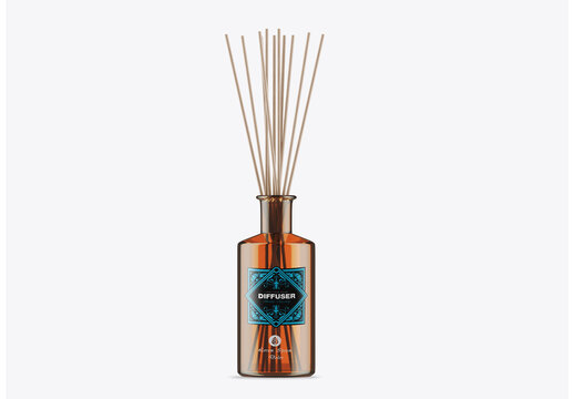 Reed Diffuser Glass Bottle with Box Mockup