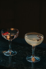 two cocktails with flowers 