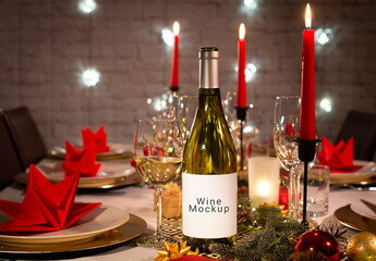 Customizable White Wine Bottle on a Christmas Table