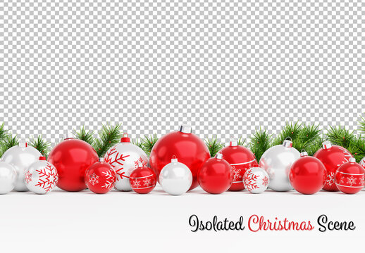 Isolated Red Christmas Baubles on White Mockup