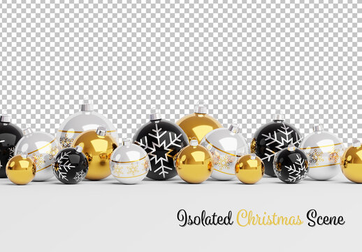 Isolated Christmas Baubles on White Mockup