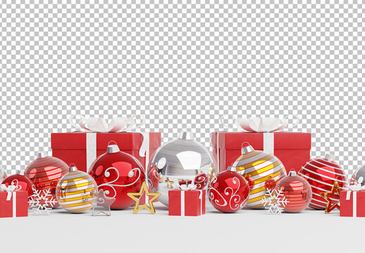 Christmas Scene with Isolated Decoration and Gifts Mockup
