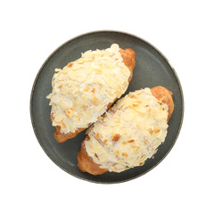 Croissant with almonds on a white background, croissant on a white background