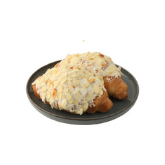 Croissant with almonds on a white background, croissant on a white background