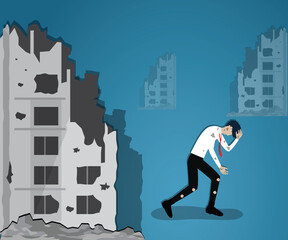 Flat of business concept,The small business owner try to stand up after business breakdown - vector