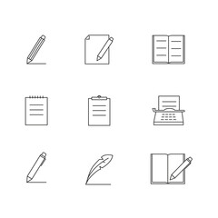 Blog and copyright thin line icons set isolated on white background. For web site template, application, print material and social media network. Collection of modern business concept