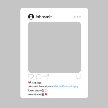 Social network interface frame with flat icons isolated on gray background. Photo frame mockup template. Useful for web site, marketing, sticker, ui and app. Modern concept, vector illustration