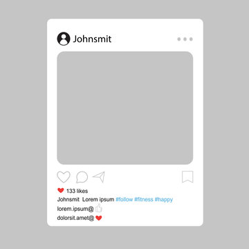 Social network interface frame with flat icons isolated on gray background. Photo frame mockup template. Useful for web site, marketing, sticker, ui and app. Modern concept, vector illustration