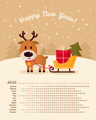 Vector calendar 2022 year. Week starts from Sunday