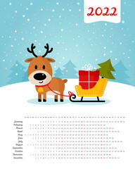 Vector calendar 2022 year. Week starts from Sunday
