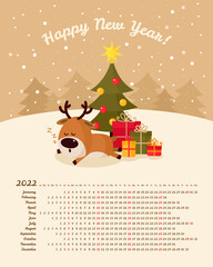 Vector calendar 2022 year. Week starts from Sunday
