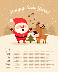 Vector calendar 2022 year. Week starts from Sunday