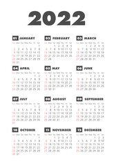 Vector calendar 2022 year. Week starts from Sunday
