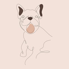 French bulldog one line drawing. Hand drawn abstract one line continuous dog. Portrait of a French Bulldog
