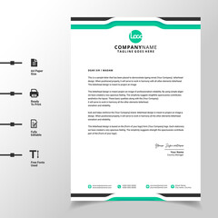 Naklejka premium abstract business letterhead template (Green modern a4 letterhead fully print ready and customizable)