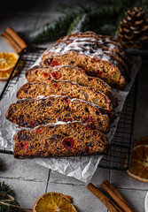 christmas stollen on a gray background