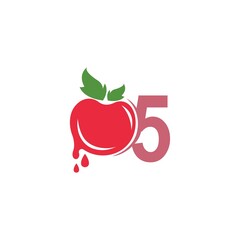 Number 5 with tomato icon logo design template illustration